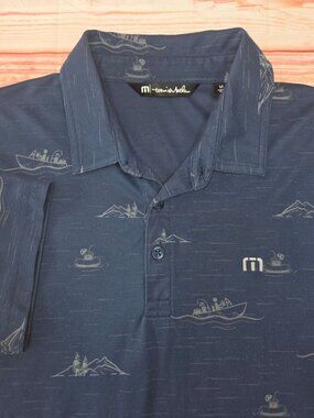 Travis Mathew Mens Navy Polo Size Medium Subtle Nautical Print